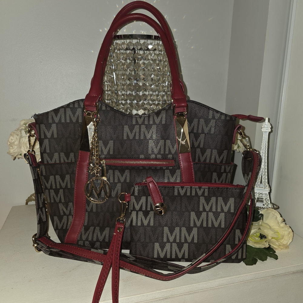 Elegant MM Monogram Shoulder Bag in Brown and Red
